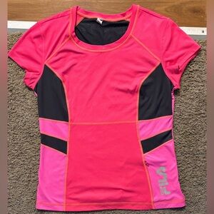 Fila Woman’s Lg Pink/Black Athletic Top Front Side Zipper Mesh Cutouts Like New